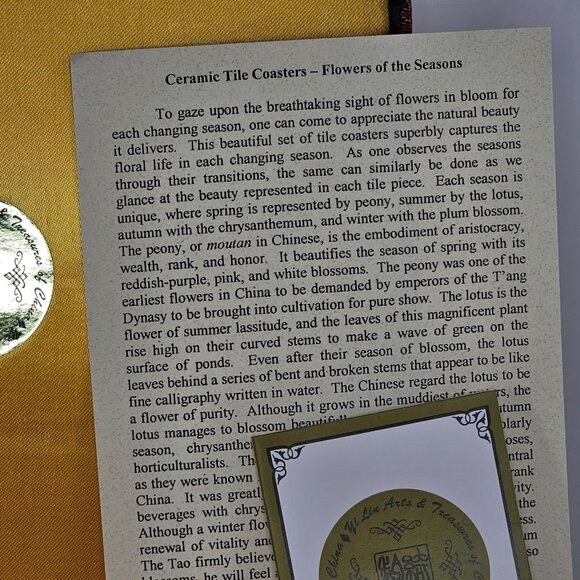 Yi Lin Arts & Treasures Ceramic Tile Coasters Flowers Of The Seasons Brocade Box - Picture 3 of 8